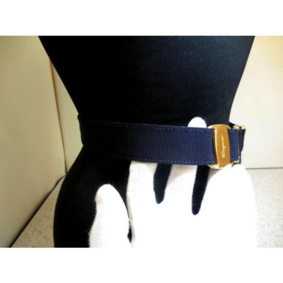 Salvatore Ferragamo VARA Navy Blue Leather Belt main image 6